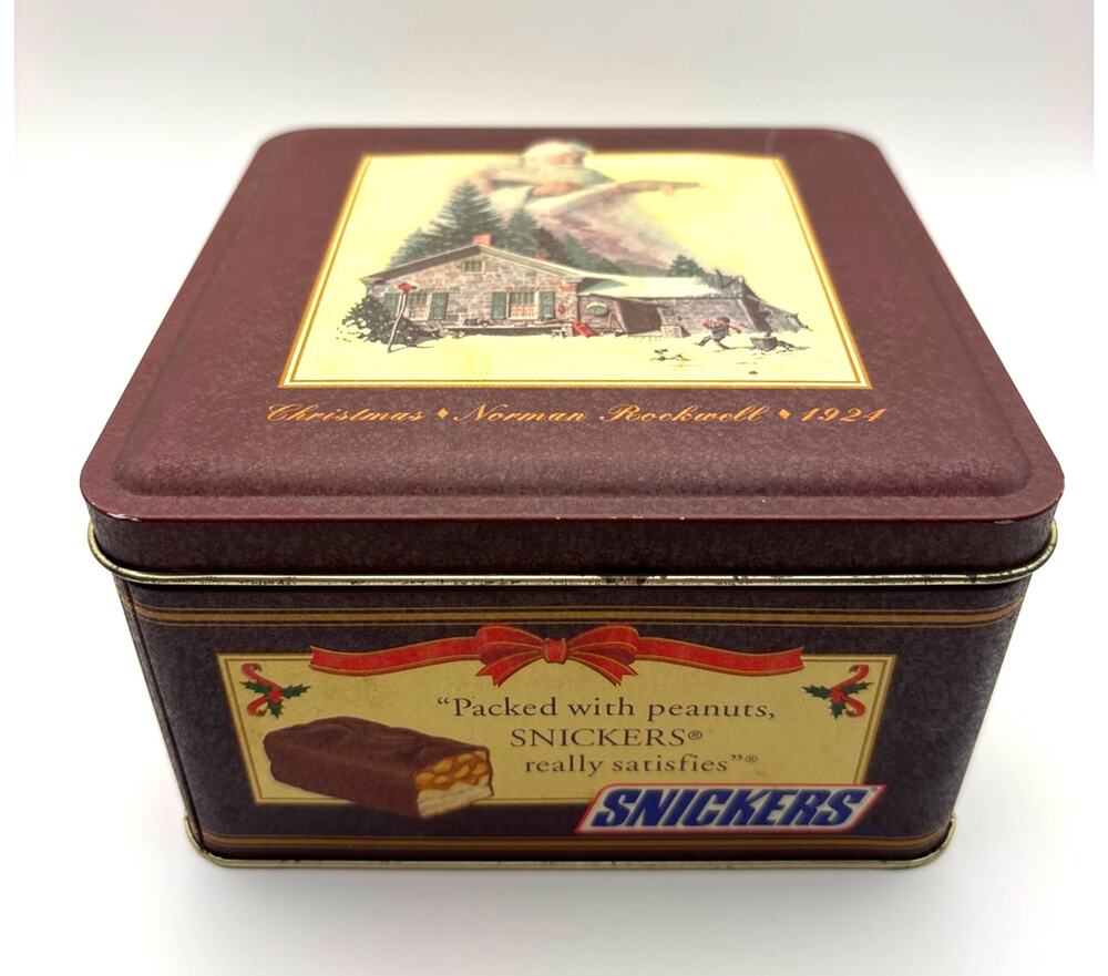 Vintage 1993 Snickers Norman Rockwell Christmas Santa Collectible Metal Tin